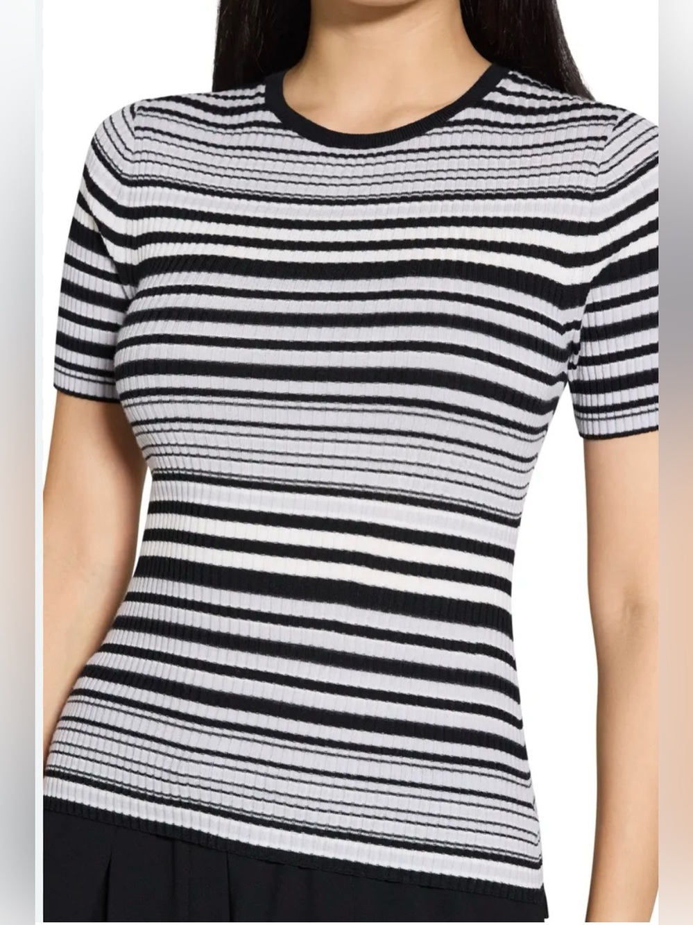 Theory Stripe Merino Wool Rib T-Shirt